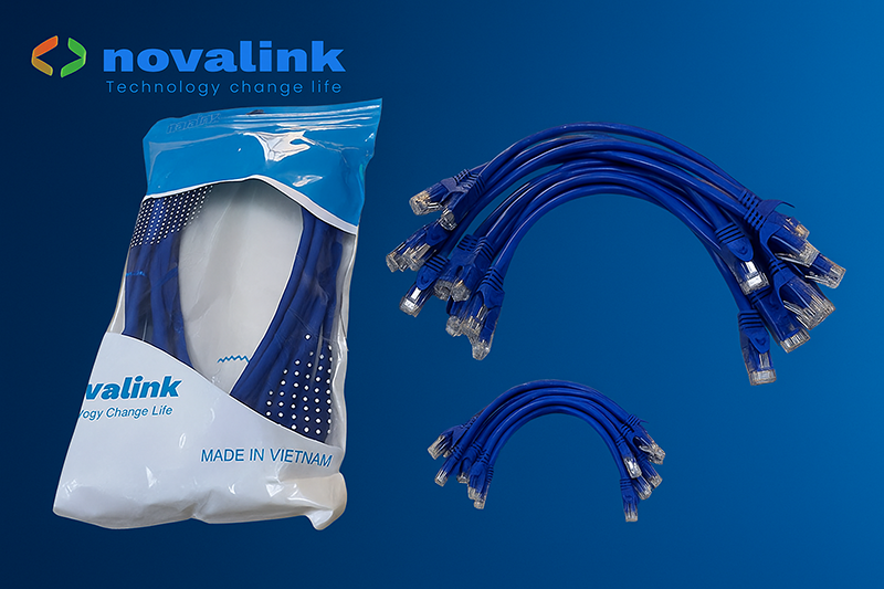Dây nhảy cat6 Novalink dài 0.2m chính hãng Mã NV-20114A chuẩn gigabit, dây nhảy mầu xanh 20cm